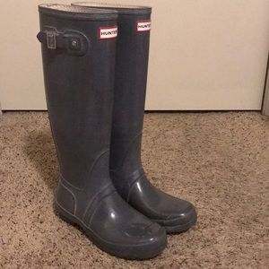 Dark charcoal grey tall hunter rain boots